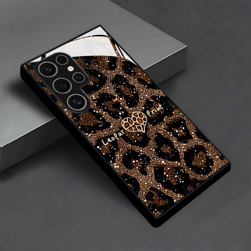TEMU Kreatywna Brązowa Leopard Print Minimalistyczny Wzór Szklana Etui na Telefon dla for Samsung Galaxy S25/S25 Plus/S25 Ultra/S24/S24 FE/S24