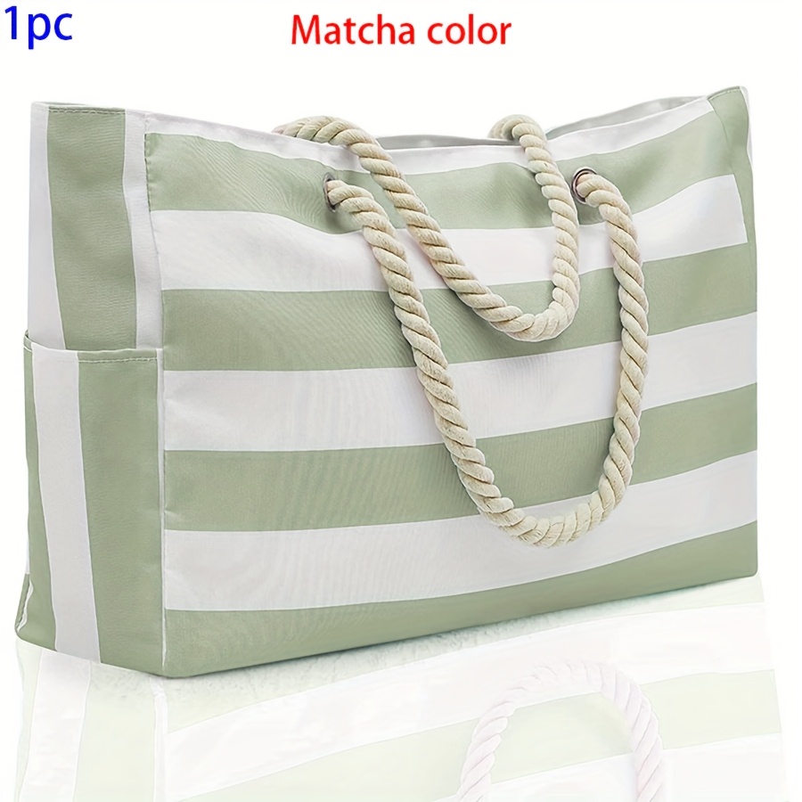 TEMU 1 szt. Niezbędnik podróżny: Paskowana torba plażowa z dużą pojemnością, wzmocnione uchwyty – Idealna na siłownię, jogę i sport; Stylowy mieszany