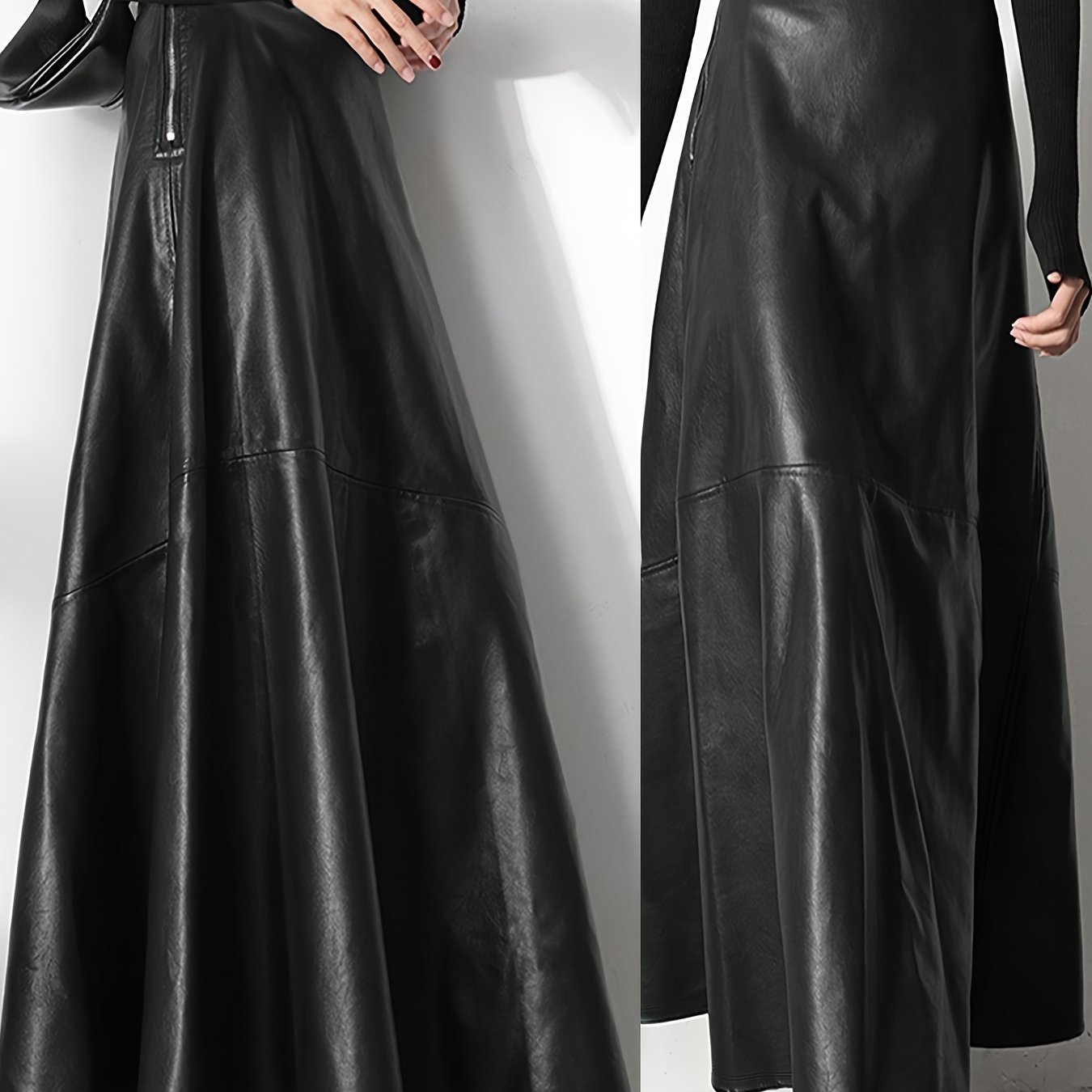 TEMU Jednokolorowa spódnica damska z ekoskóry Spódniczka ze skórki na suwak boczny, modelująca talię i brzuch Długa wiosenno-letnia elegancka