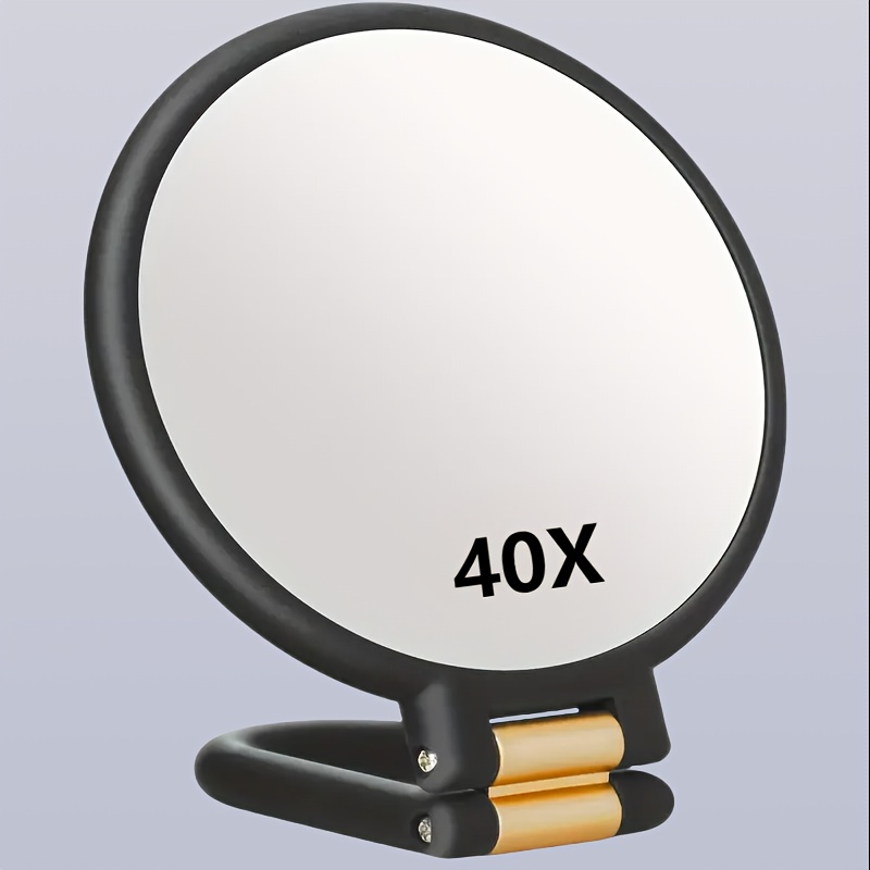 TEMU Podwójne Lusterko Ręczne z Powiększeniem 40X i Regulowanym Stojakiem o 360° oraz Etui Podróżnym - Składane Lustro do Makijażu dla Precyzyjnej