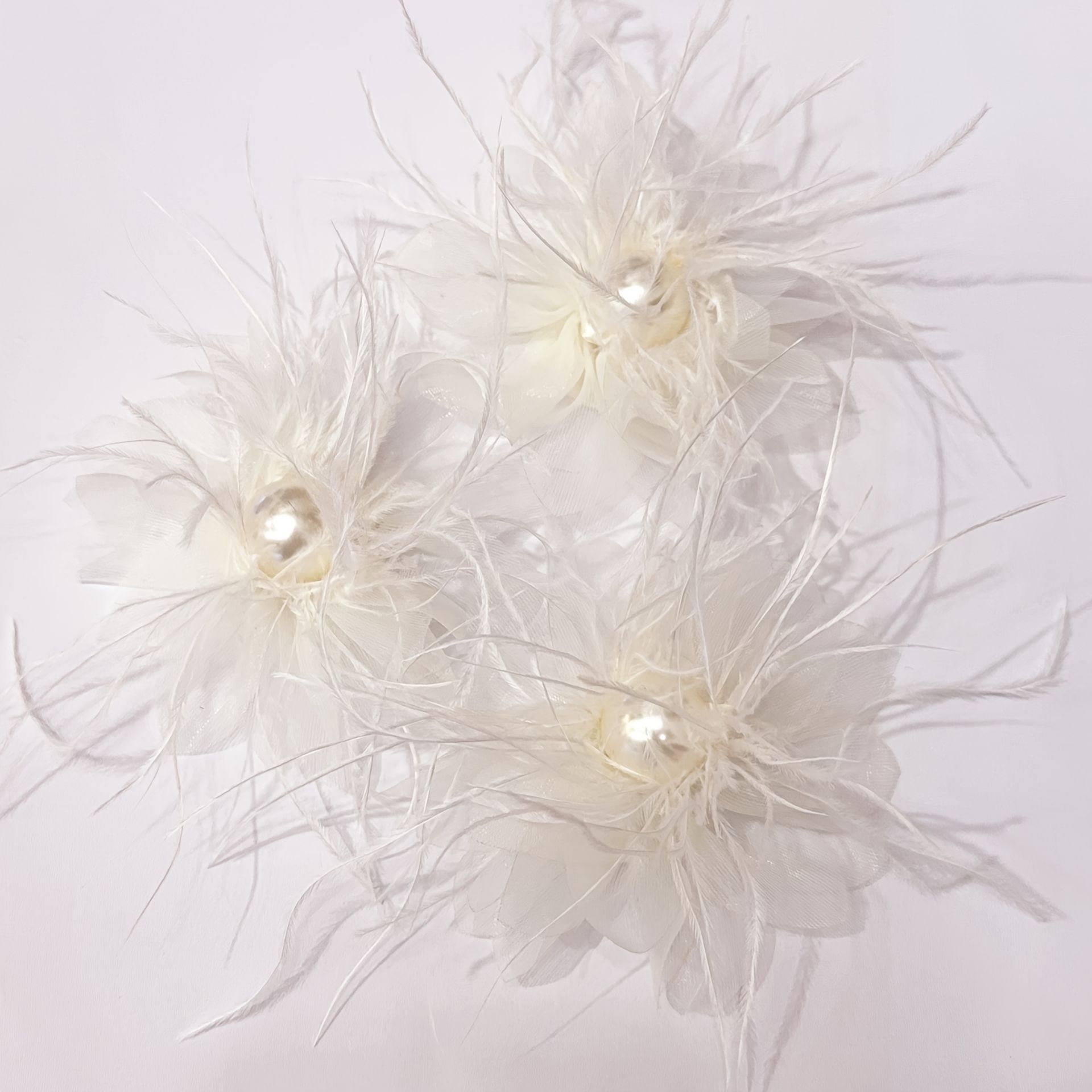 TEMU 3 szt. Eleganckie pióra i sztuczne perły kwiatowe ozdoby - czarny, biały, różowy poliester Craft Bows do pakowania prezentów i projektów DIY,