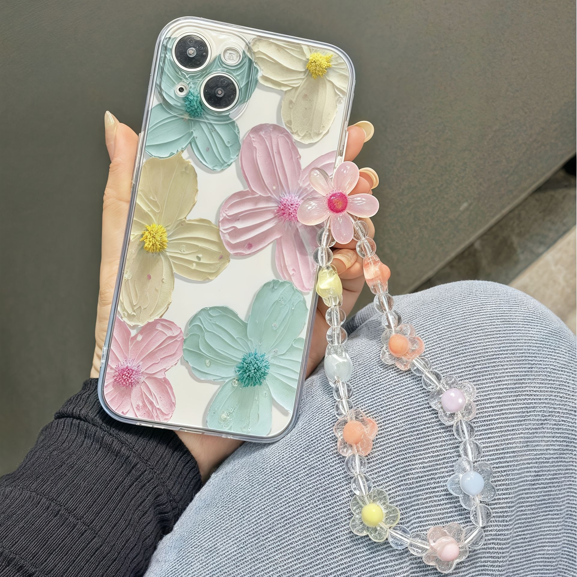 TEMU Prosty Przezroczysty Kreatywny Etui na Telefon z Wzorem Kwiatów i Smyczką, Pasujące do iPhone 17 16 15 14 13 12 11 Pro Max Plus XS XR X 8 7