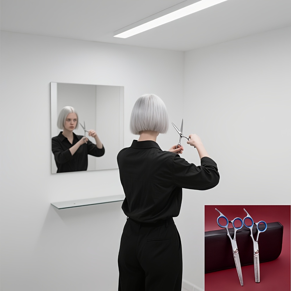 TEMU Zestaw 2 szt. Nożyczek Fryzjerskich do Strzyżenia i Przerzedzania Włosów dla Mężczyzn i Kobiet, Idealne do Strzyżenia i Przycinania, Gładkie,