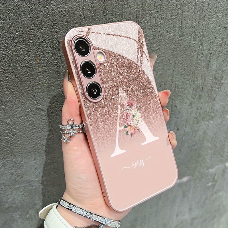 TEMU Etui na telefon z szklanym materiałem z gradientowym wzorem liter A, kompatybilne z for galaxy