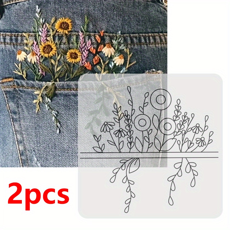 TEMU Zestaw do Dekoracji Kieszeni Jeansów z Haftem Kwiatowym, 2 Sztuki - Mieszane Kolory Tkanin DIY, Zestaw Ozdób o Tematyce Kwiatowej na Każdą Porę