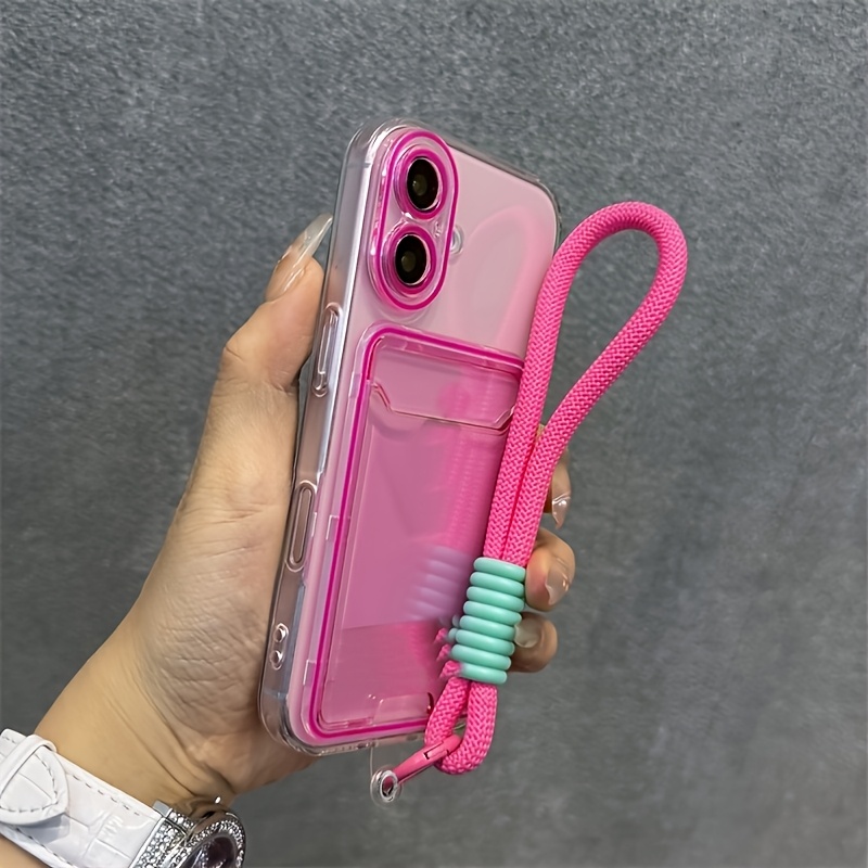 TEMU Kolorowa Żelowa Przezroczysta Etui na Telefon z Krótkim Sznurkiem dla iPhone 17 Air 16 15 14 13 12 11 Pro Max – Pokrowiec Tylny