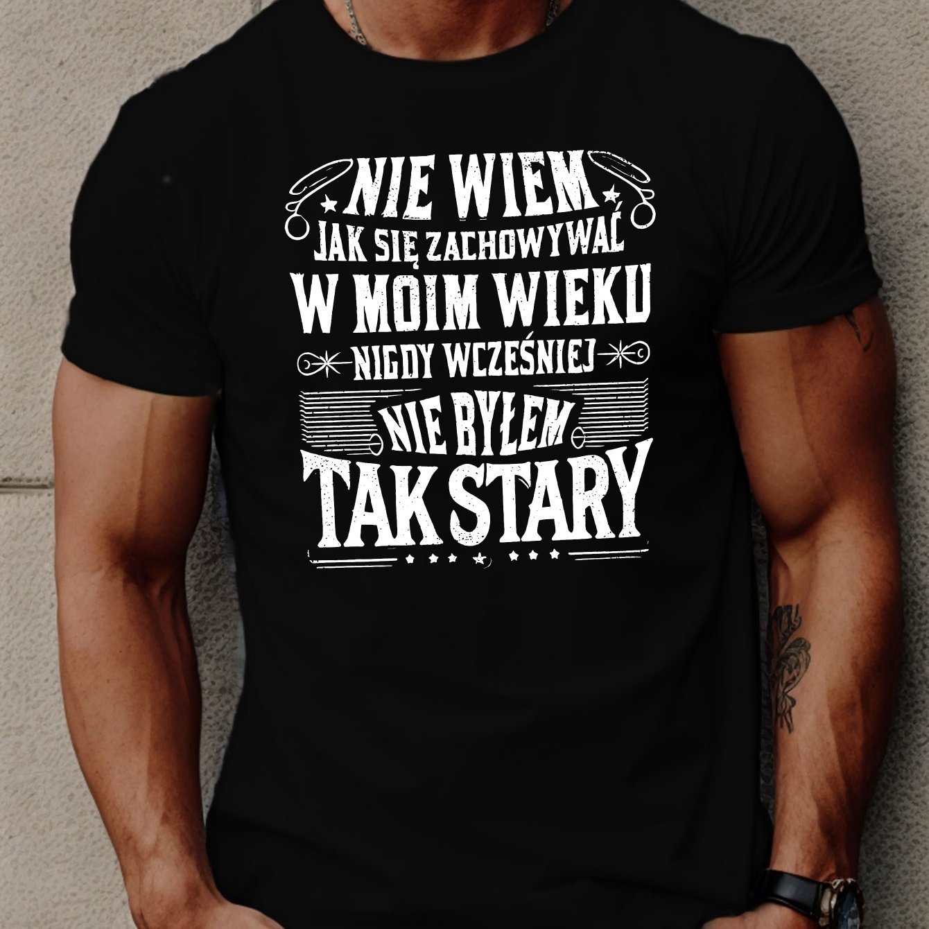 TEMU Zabawna Polska Męska Koszulka z Krótkim Rękawem - Czarny Geometryczny Nadruk, Letni Casualowy T-shirt, Lekki Oddychający Materiał, Możliwość