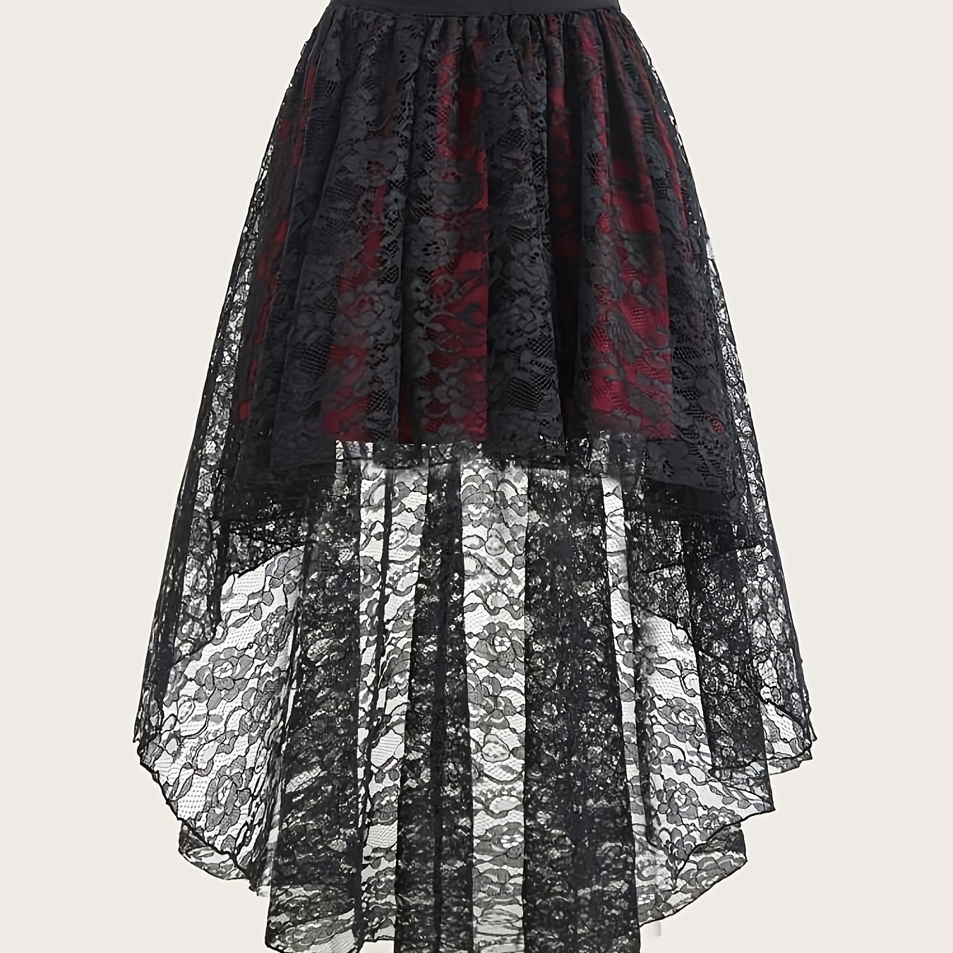 TEMU Spódniczka z koronki kwiatowej z nierównym krótkim i długim dołem.