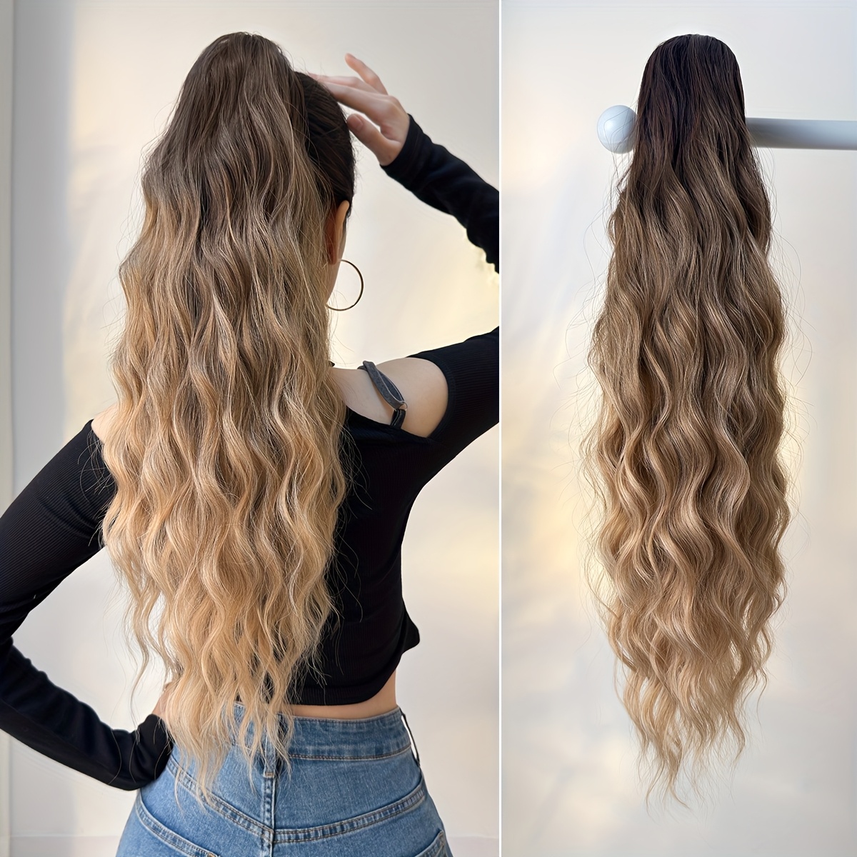 TEMU 1 szt. Sztuczna ekspansja grzywy dla kobiet, łatwa do przyłączenia duża szczypka, styl fal wodnych, włókno o wysokiej temperaturze, dostępne w