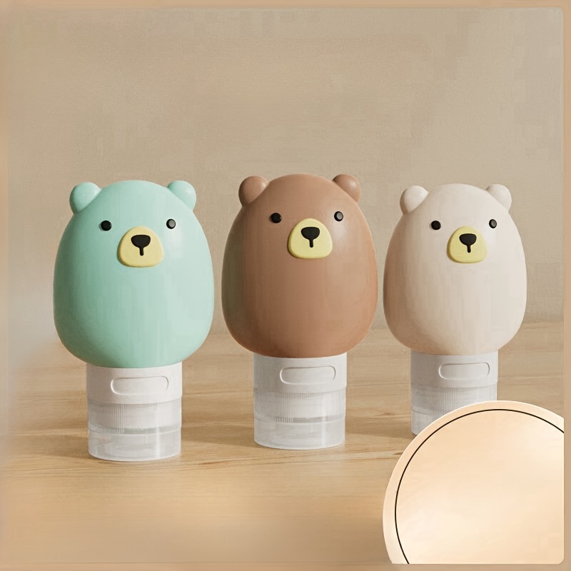 TEMU Zestaw 3 pojemników podróżnych z silikonu do ponownego napełniania, w kształcie kreskówkowego misia, szczelne przenośne butelki do wyciskania na