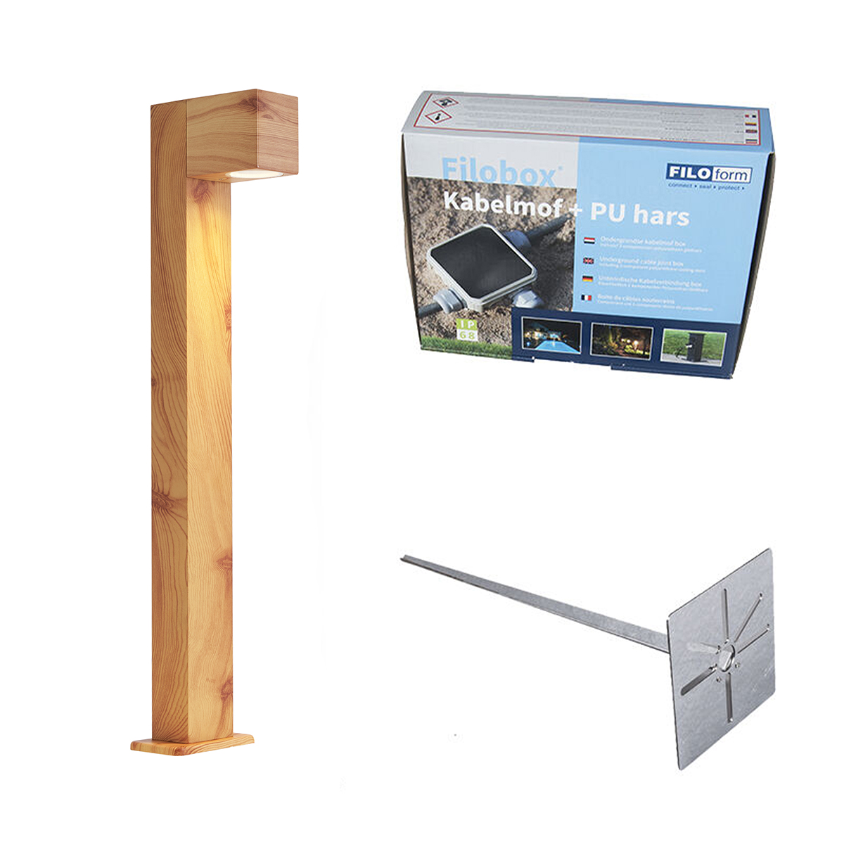 QAZQA Lampa zewnętrzna aluminiowa z nadrukiem drewna z kolcem do ziemi i dławikiem kablowym 65 cm IP44 - Baleno