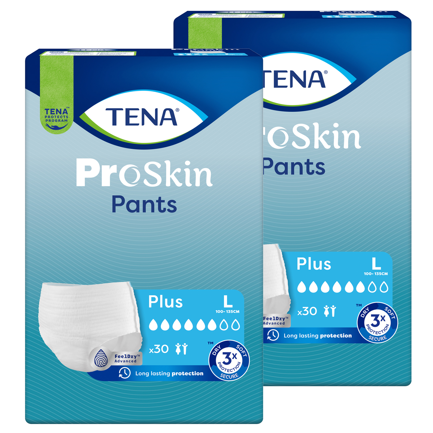 Zestaw Tena Pants ProSkin, majtki chłonne, rozmiar L, 100-135 cm, Plus, 2 x 30 sztuk