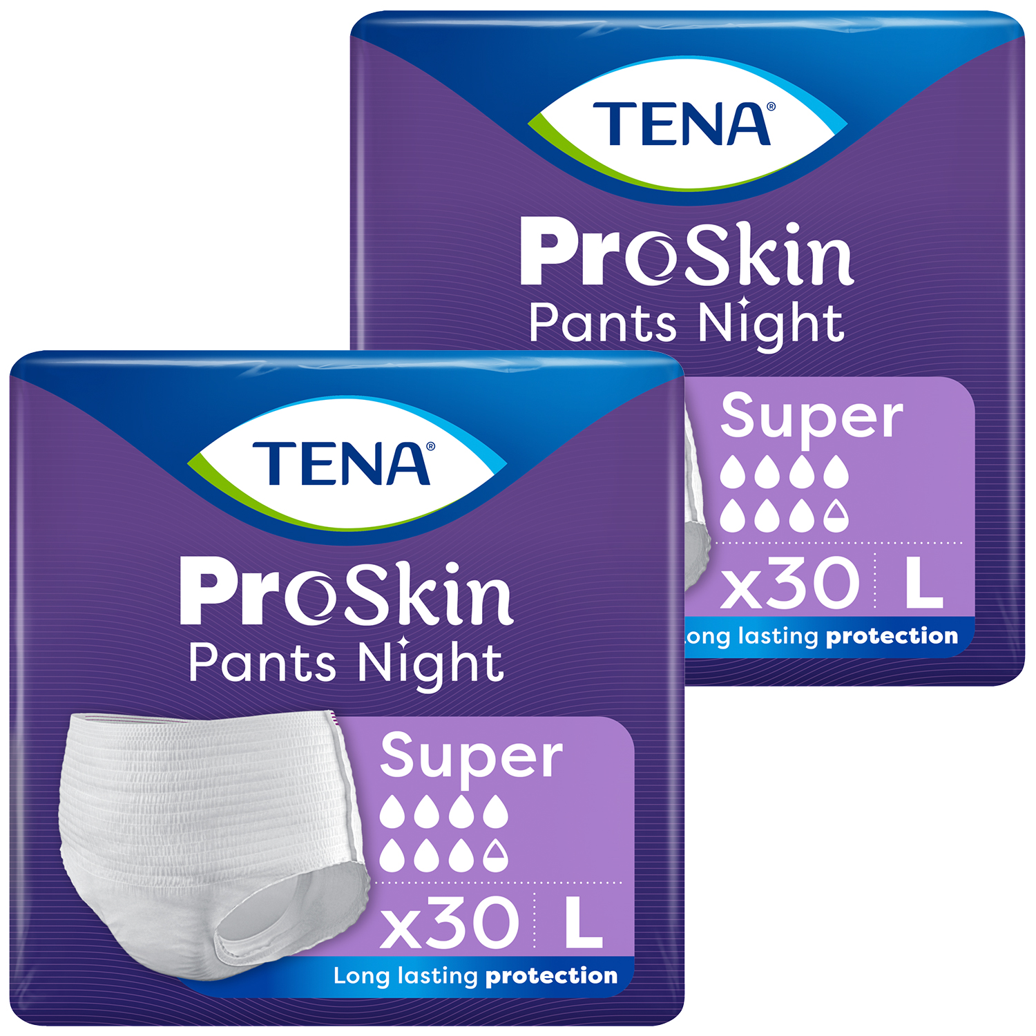 Zestaw Tena Pants ProSkin Night, majtki chłonne, rozmiar L, 100-135 cm, Super, 2 x 30 sztuk