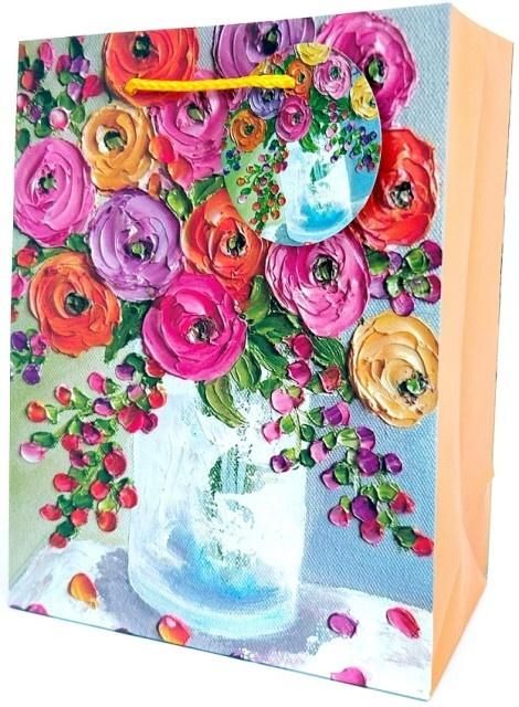 Torebka ozdobna matowa 18x23x10cm Kwiaty - artykuł papierniczy