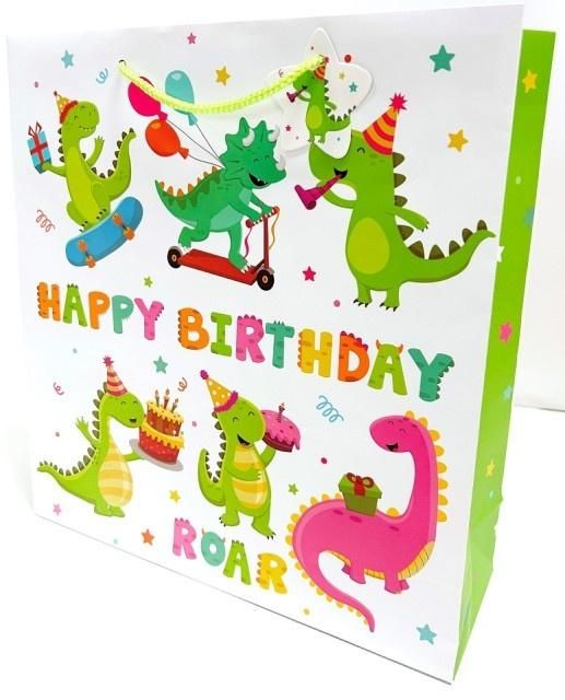 Torebka ozdobna matowa 35x37x12cm Dinozaury - artykuł papierniczy