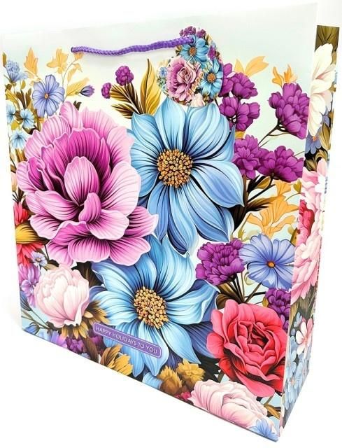 Torebka ozdobna matowa 35x37x12cm Kwiaty - artykuł papierniczy