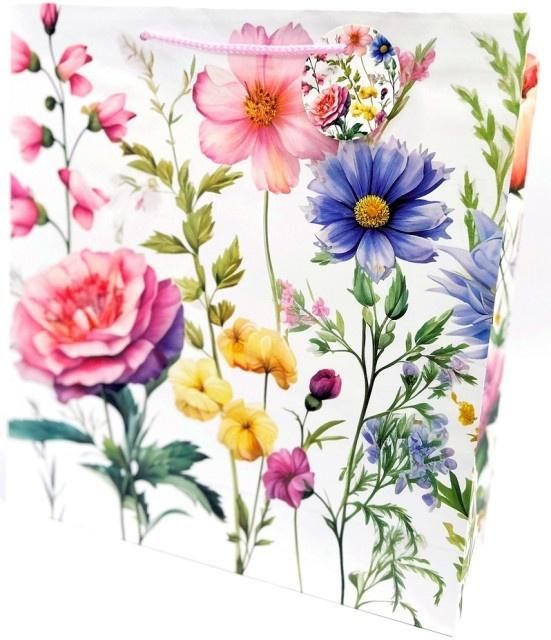 Torebka ozdobna matowa 35x37x12cm Kwiaty - artykuł papierniczy