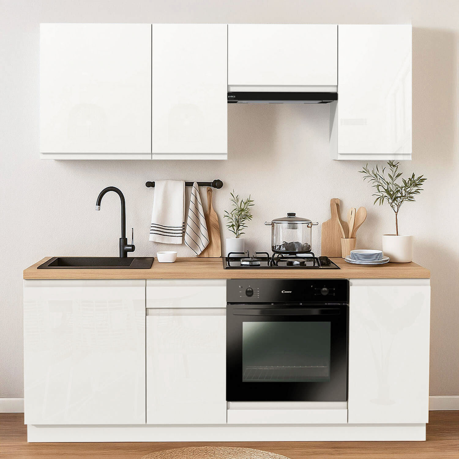 Zestaw Mebli Kuchennych MODERN 200 cm Biały Połysk Nowoczesny