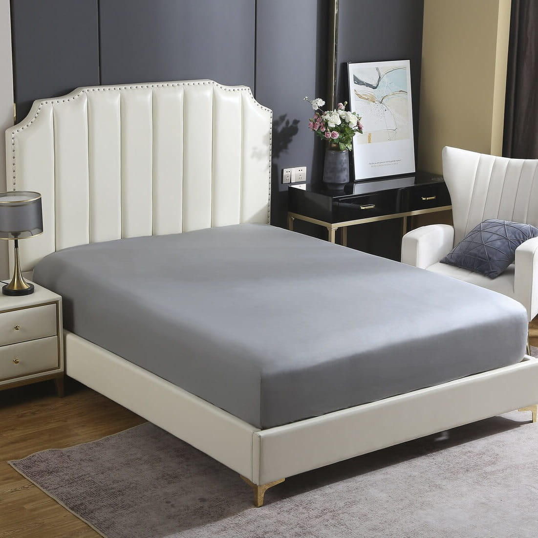 Grafit Prześcieradło Satyna Z Gumką 180x200