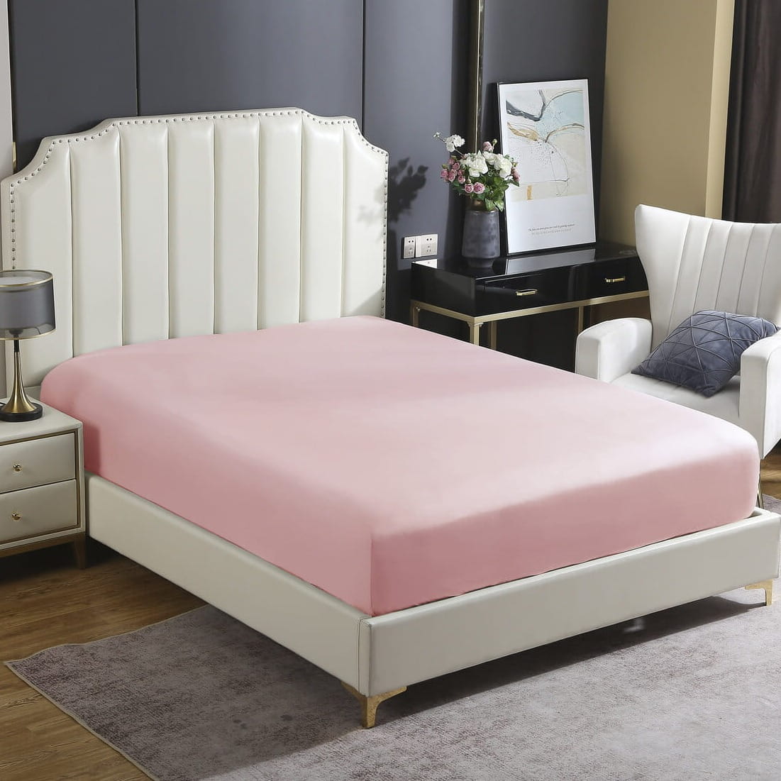 Pudrowe Prześcieradło Satyna Z Gumką 180x200