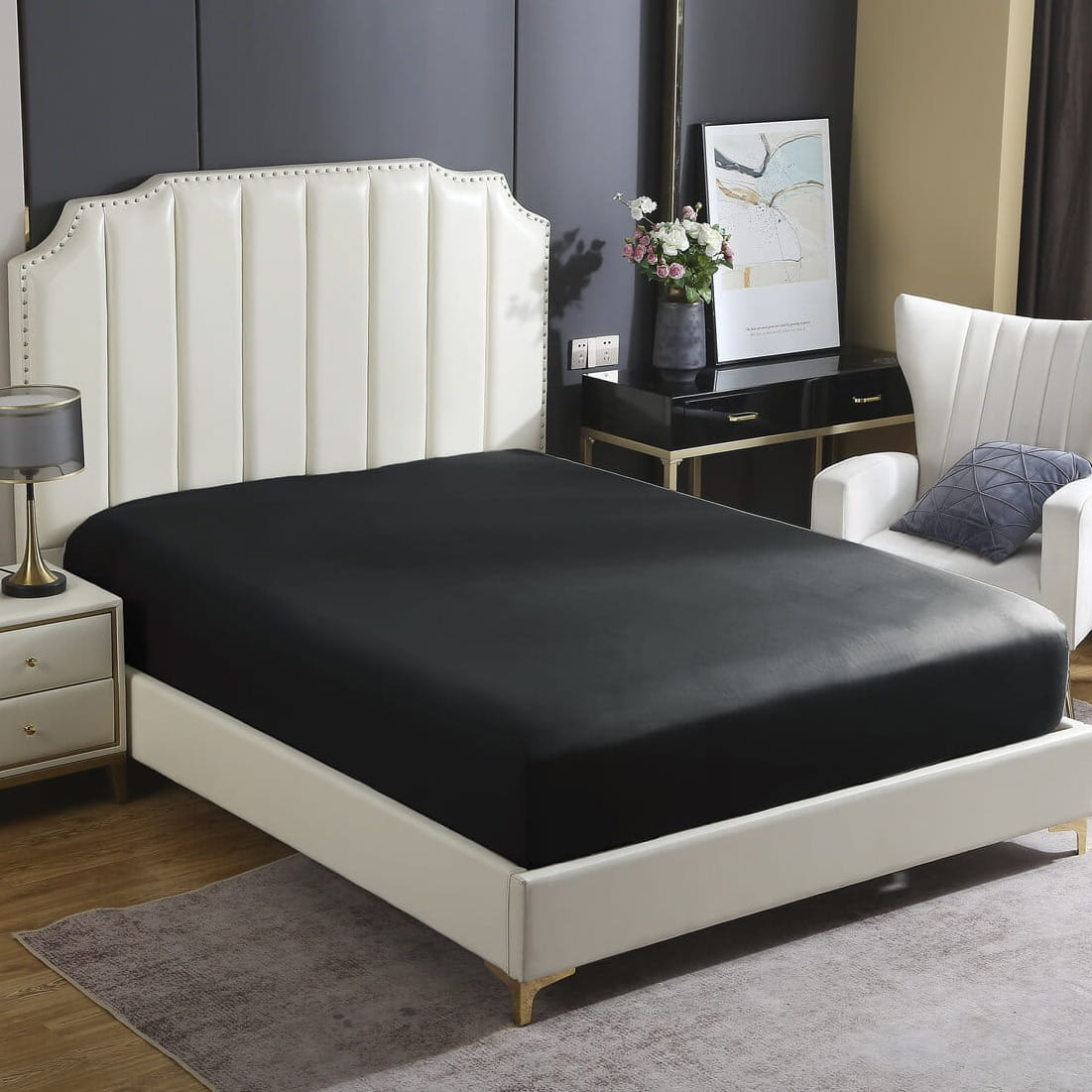 Czarne Prześcieradło Satyna Z Gumką 90x200