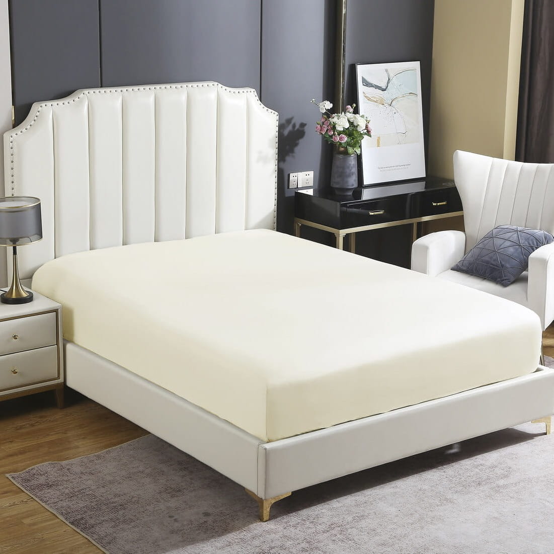 Ecru Prześcieradło Satyna Z Gumką 120x200