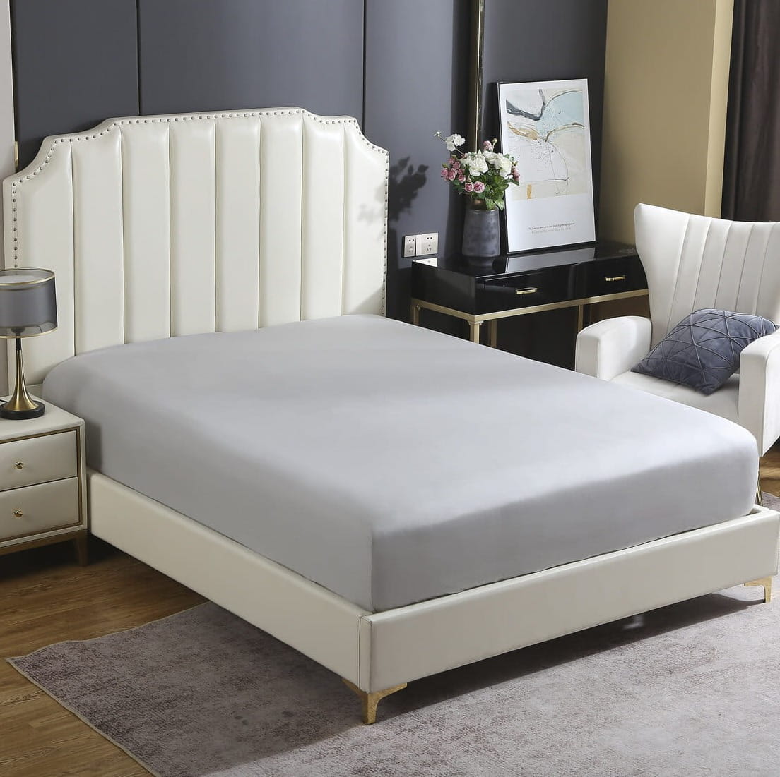 Szare Prześcieradło Satyna Z Gumką 140x200