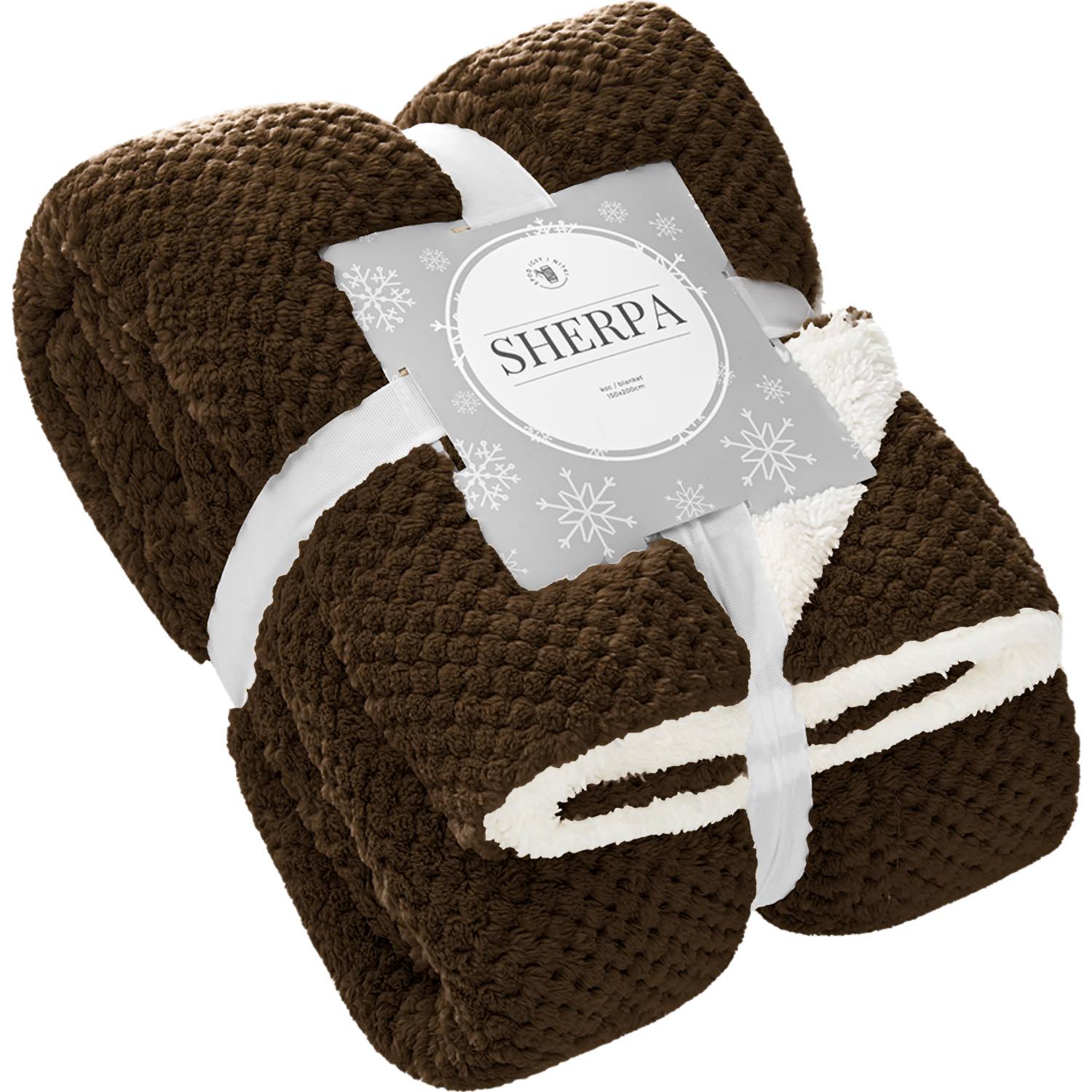 Brązowy Koc Z Mikrofibry Baranek 150x200 Sherpa