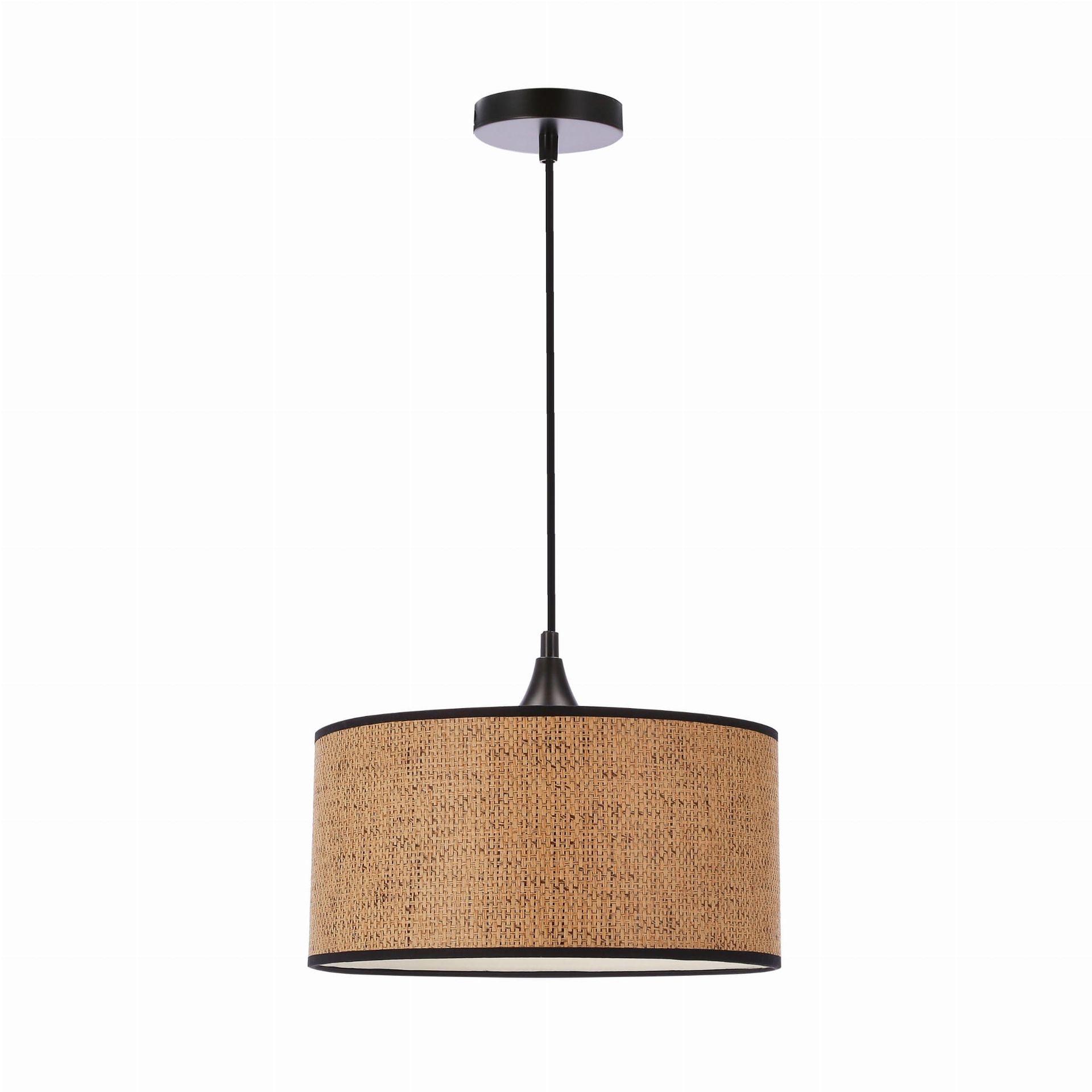 ANAKA Lampa Wisząca Czarny 1x40W E27 Abażur Plecionka Beżowo-brązowa