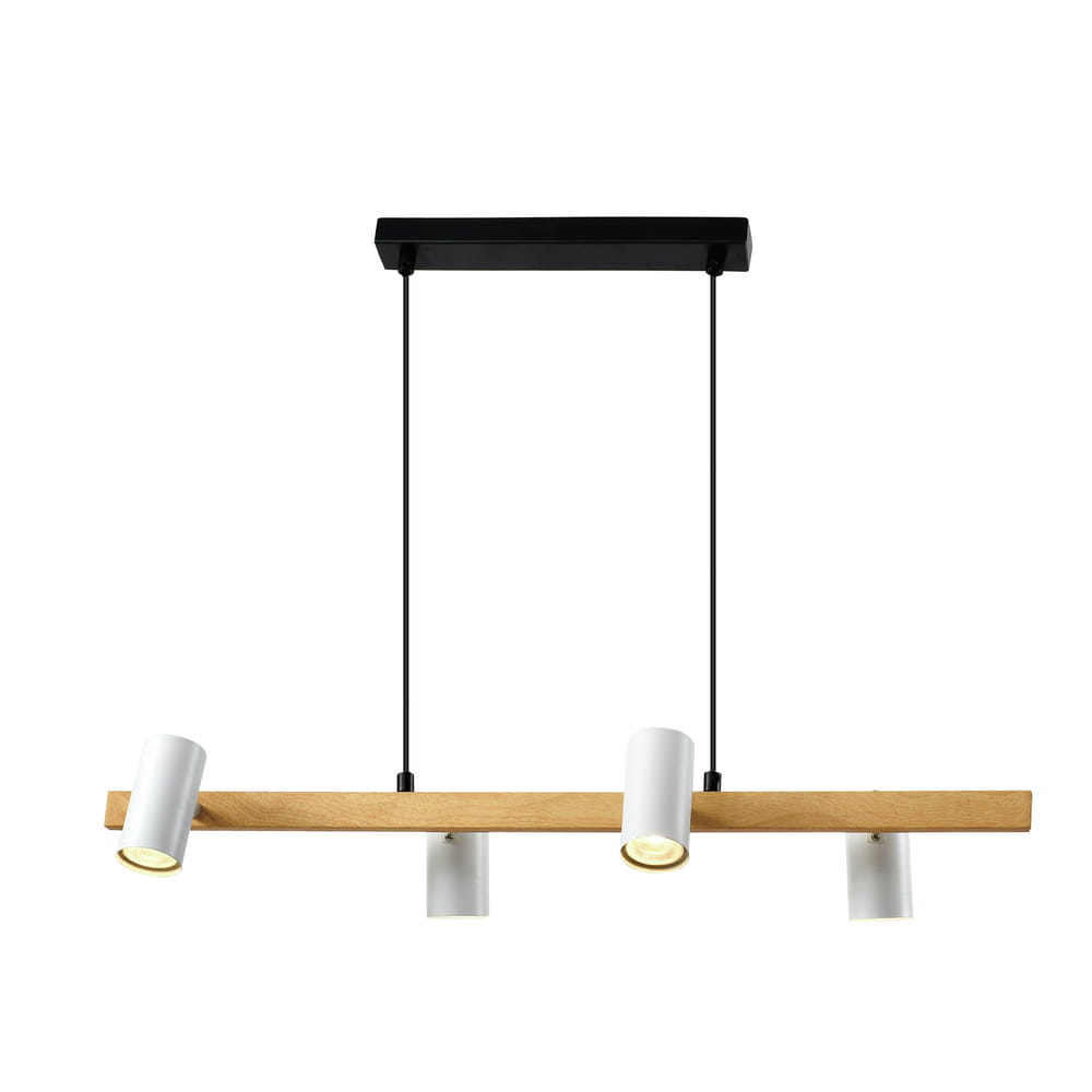 XILO Lampa Sufitowa Czarny+drewniany 4x25W GU10 Klosz Biały