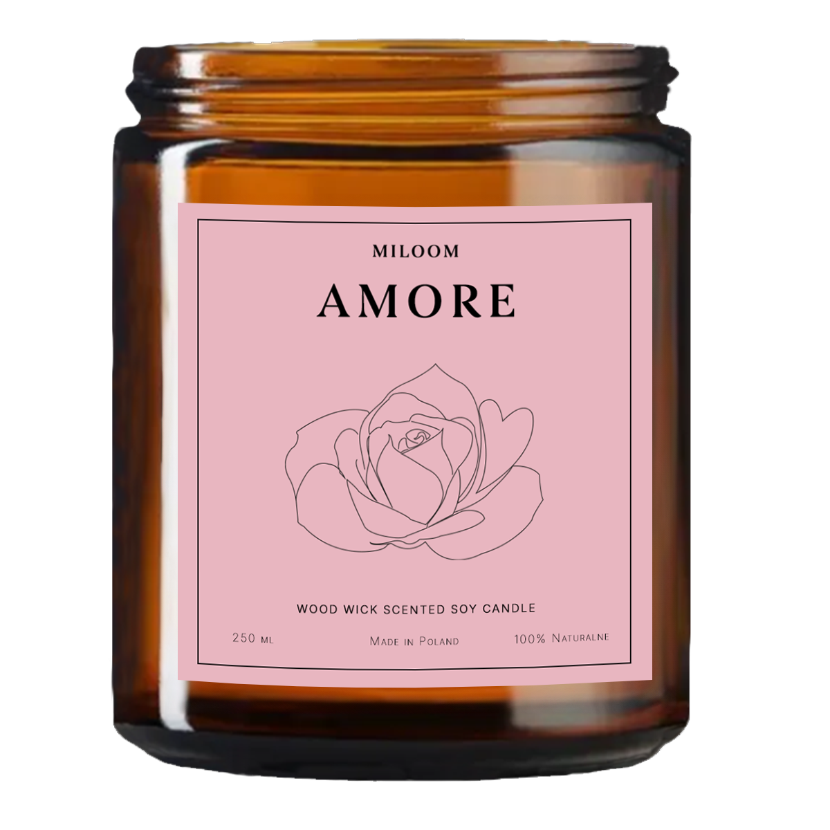 Miloom Świeca Sojowa Zapachowa Drewniany Knot Amore Wegańska 230ml