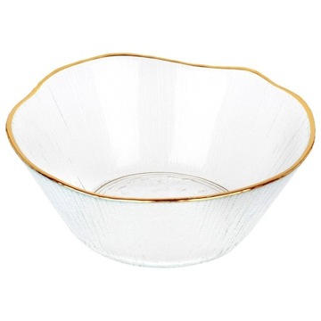 Miska szklana do serwowania przekąsek z ozdobną złotą obwódką 15 cm