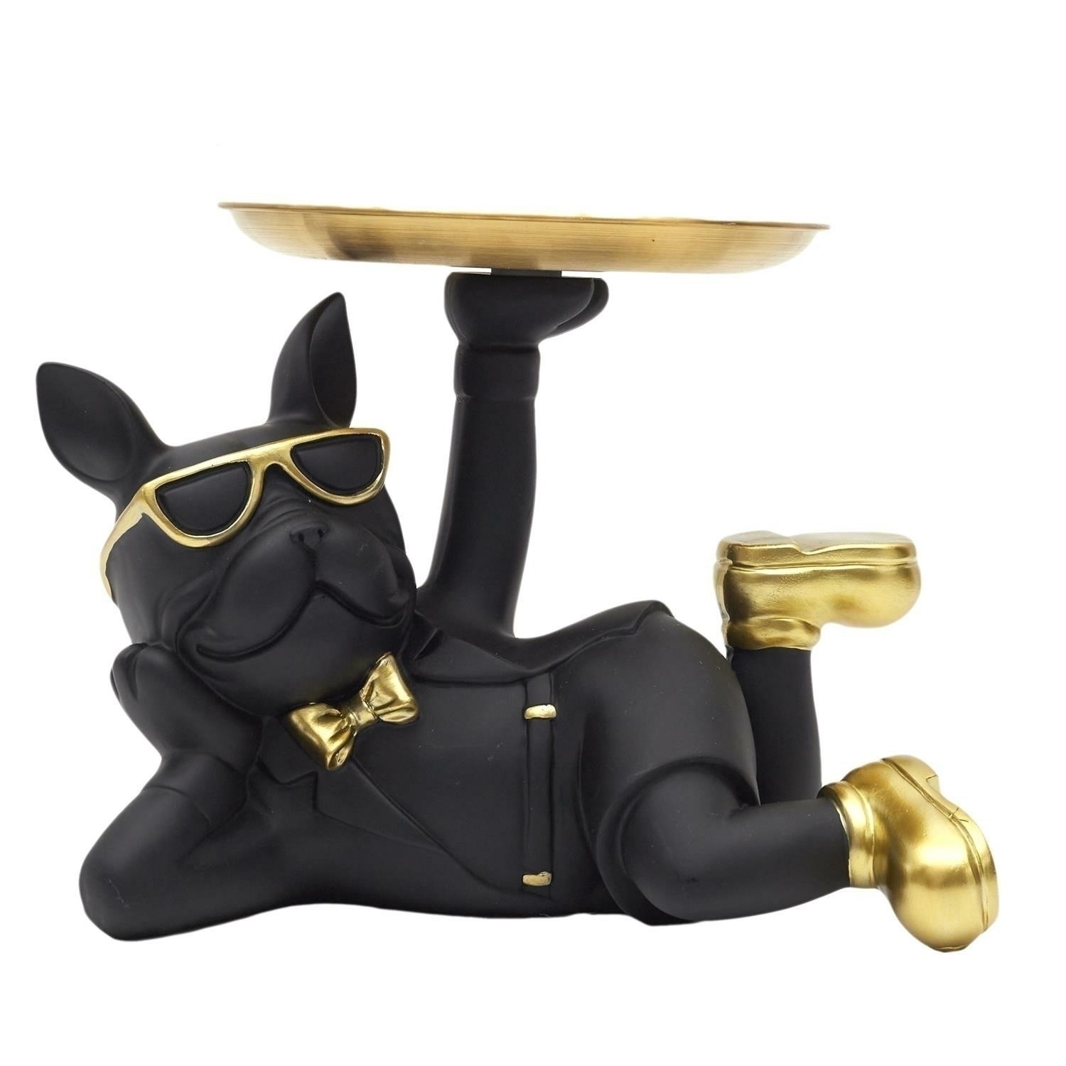Fernity Figurka Buldog leżący z tacą czarna