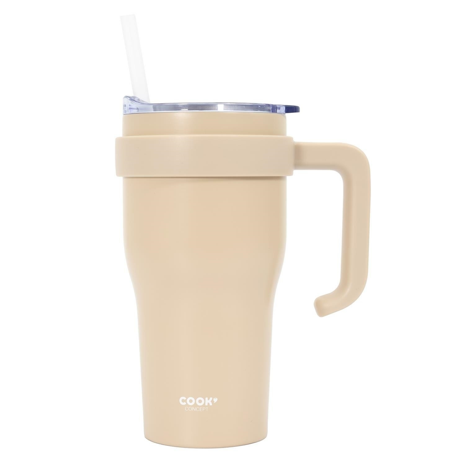 Fernity Kubek termiczny z uchwytem i słomką Miami 600ml beżowy