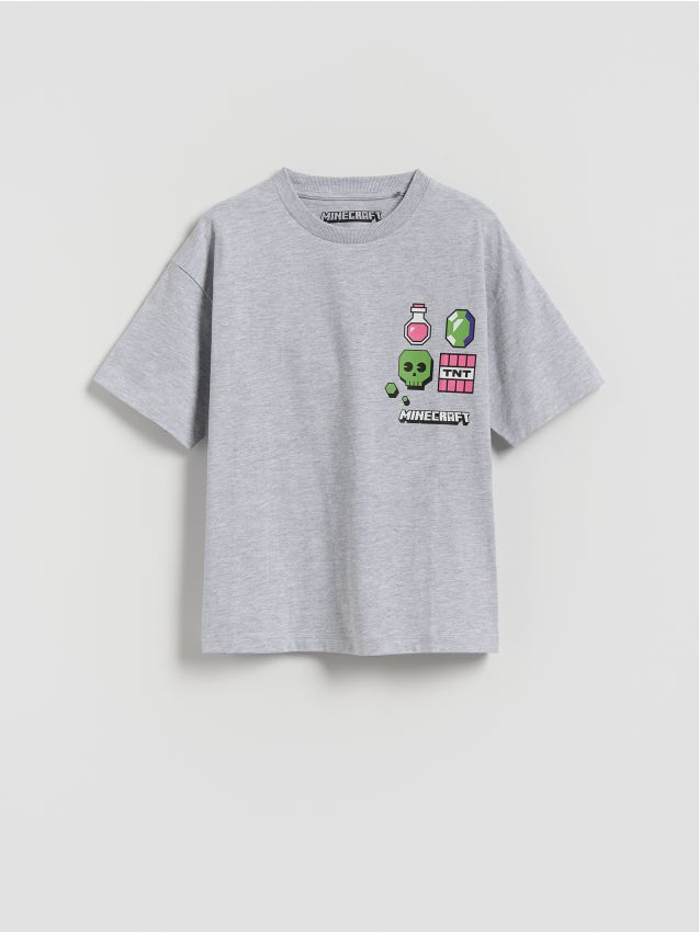 Reserved - Bawełniany t-shirt Minecraft - jasnoszary