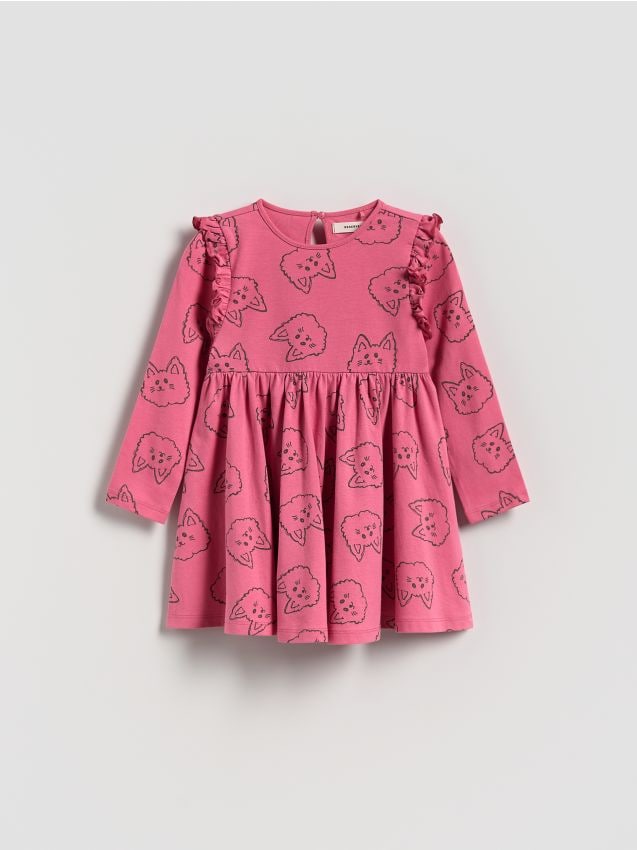 Reserved - Bawełniana sukienka z nadrukiem - różowy