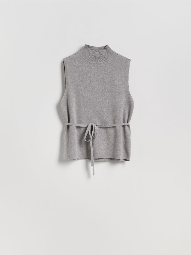 Reserved - Dzianinowy top z wiązaniem - jasnoszary