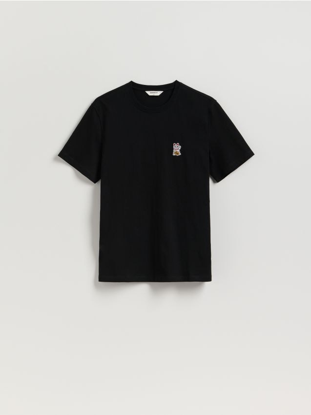 Reserved - T-shirt regular z haftem - czarny