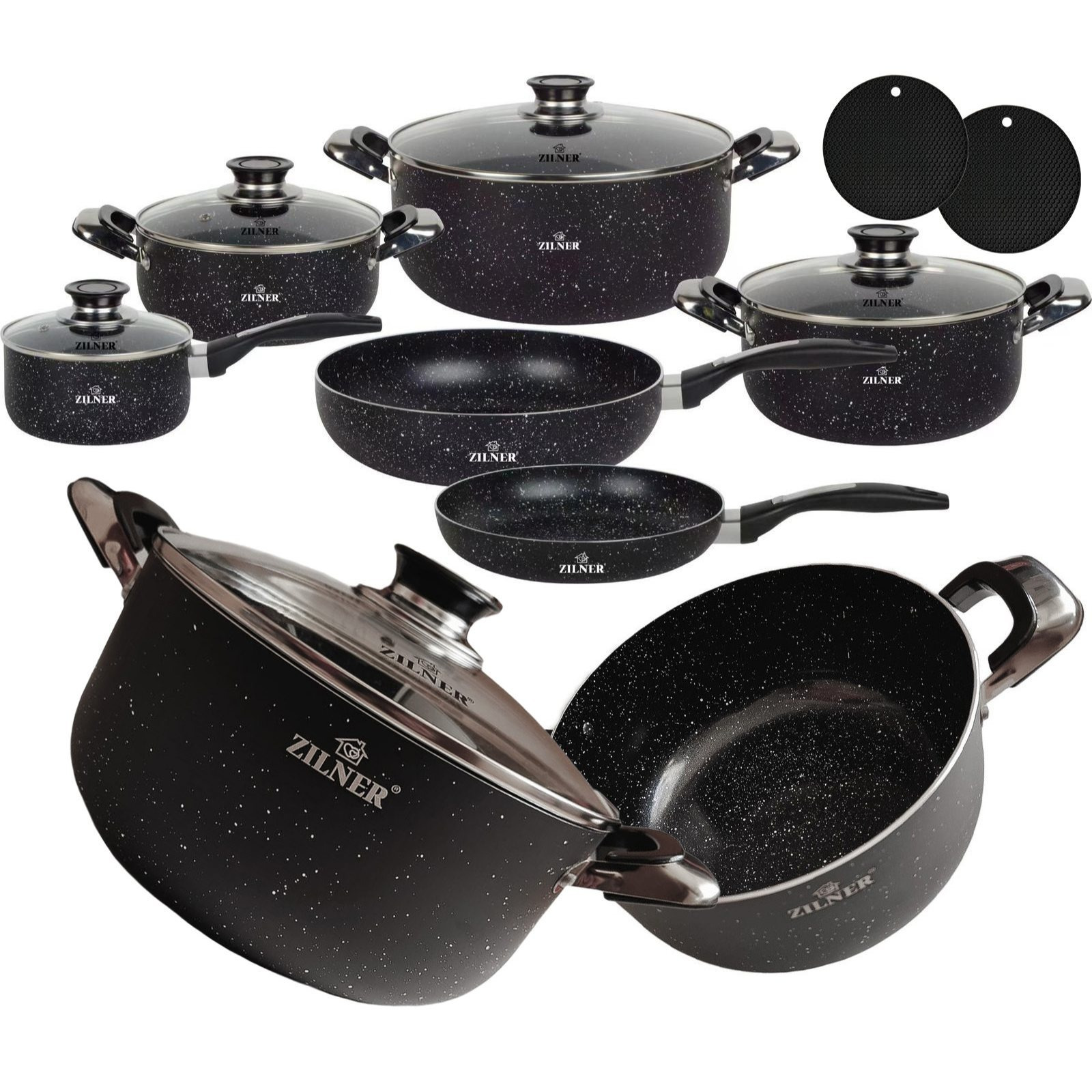 TEMU Zestaw Garnków Kuchennych Marmurowych 12 el. Zestaw Garnków do Gotowania i Smażenia Patelnie Indukcja Gaz Garnek Kuchenny Patelnia