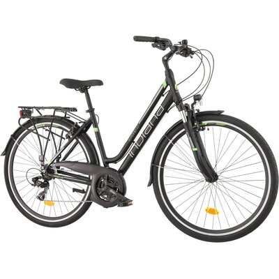 Rower trekkingowy INDIANA X-Road 1.0 D21 28 cali damski Czarno-zielony