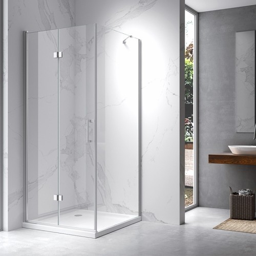 HYDROSAN Kabina prysznicowa kwadratowa narożna 80x80x195 drzwi pojedyncze składane chrom szkło transparentne uniwersalna z powłoką Nano Glass ZES-KZ20B-80