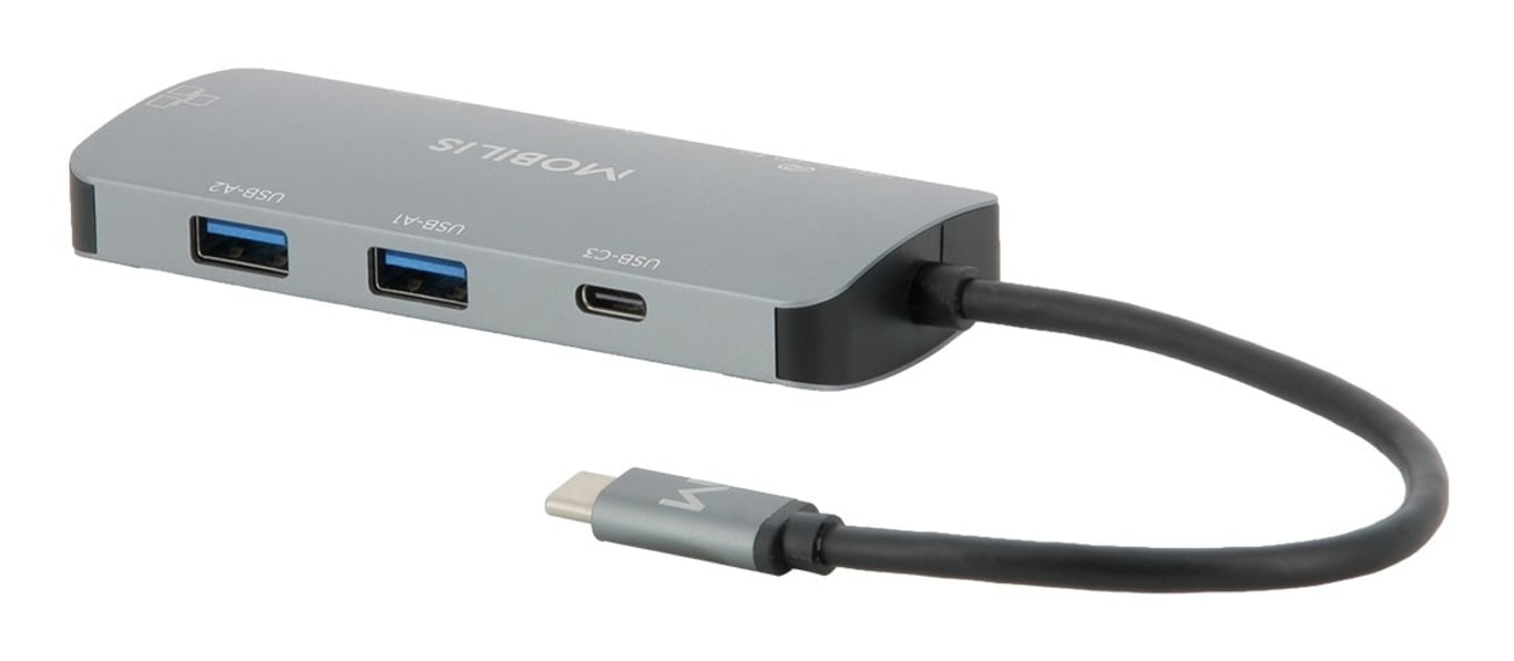 Mobilis 001382 stacja dokująca Przewodowa USB 3.2 Gen 1 (3.1 Gen 1) Type-C Czarny, Szary
