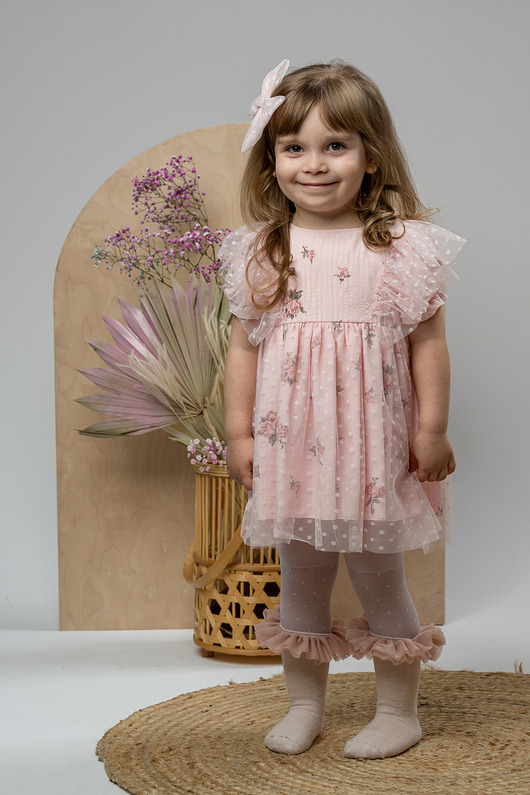 Sukienka PERNILLE z tiulem krótki rękaw róż