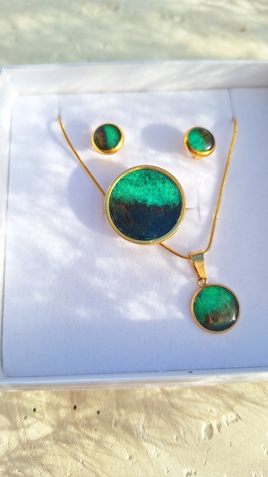 Komplet biżuterii artystycznej Terra - malowana ręcznie akwarelami