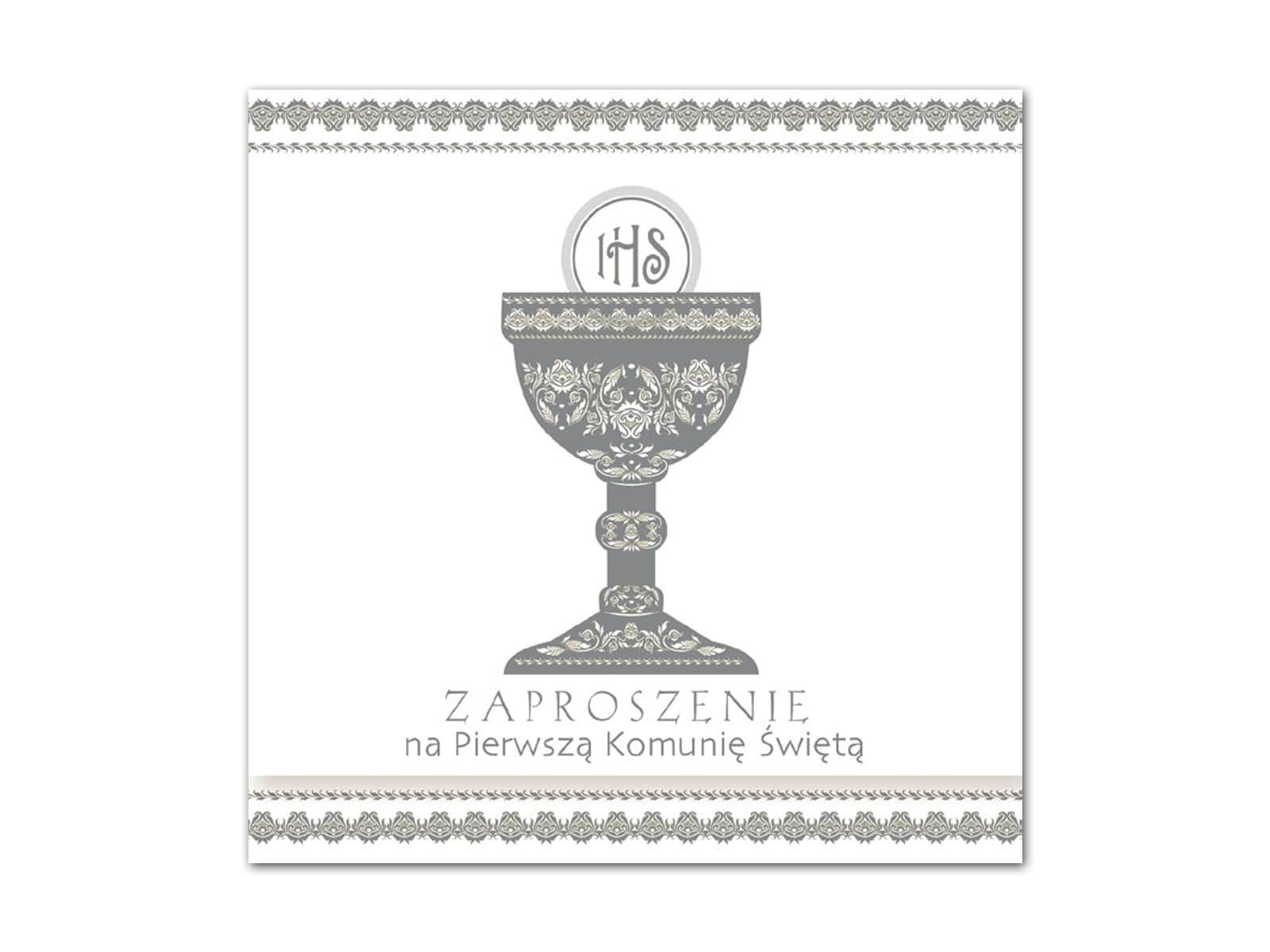 Zaproszenie na komunię z srebrnym nadrukiem - 1 szt.
