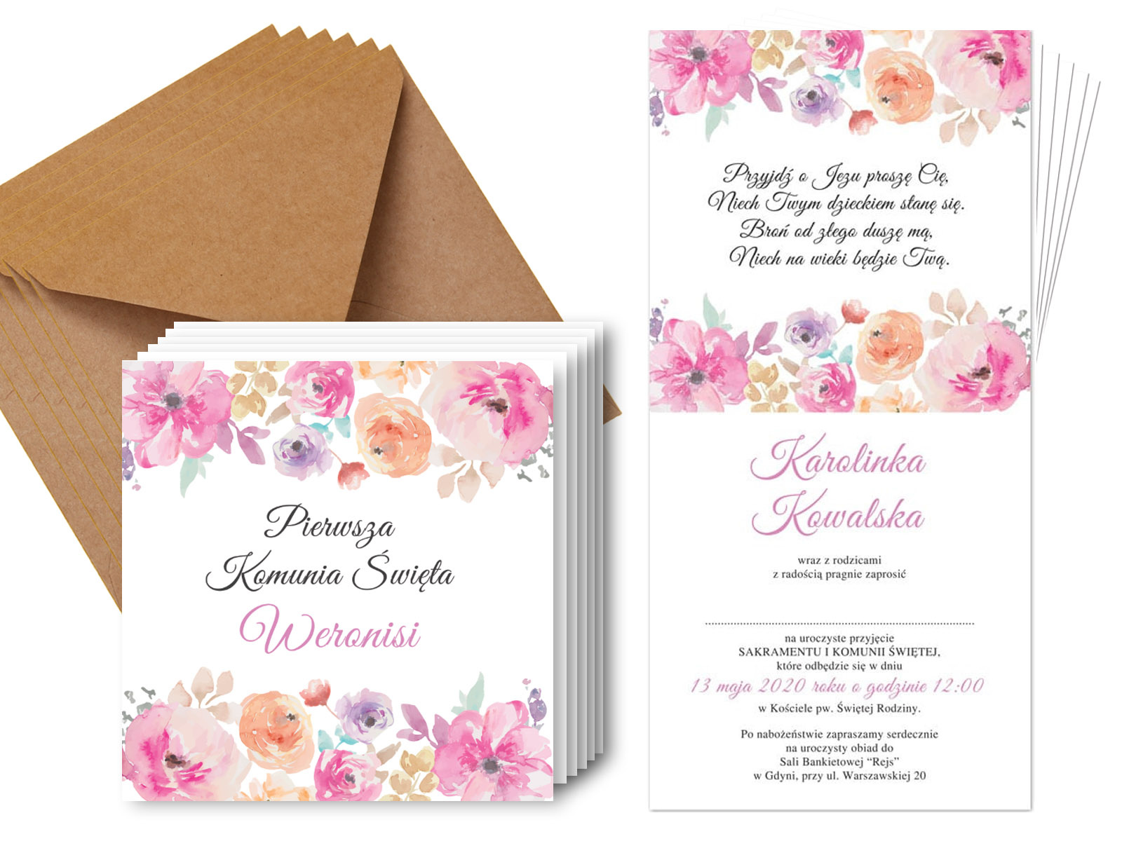 Zaproszenia personalizowane na I Komunię Świętą - 6 szt.