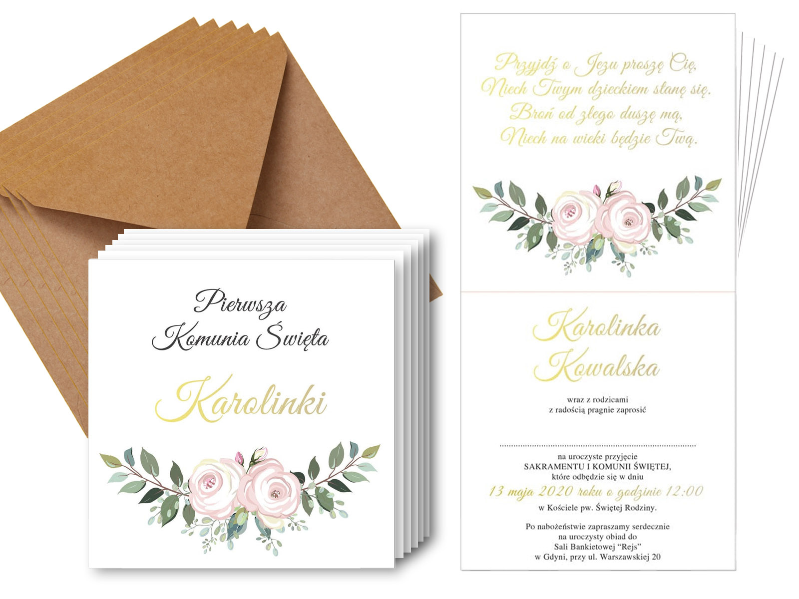 Zaproszenia personalizowane na I Komunię Świętą - 6 szt.