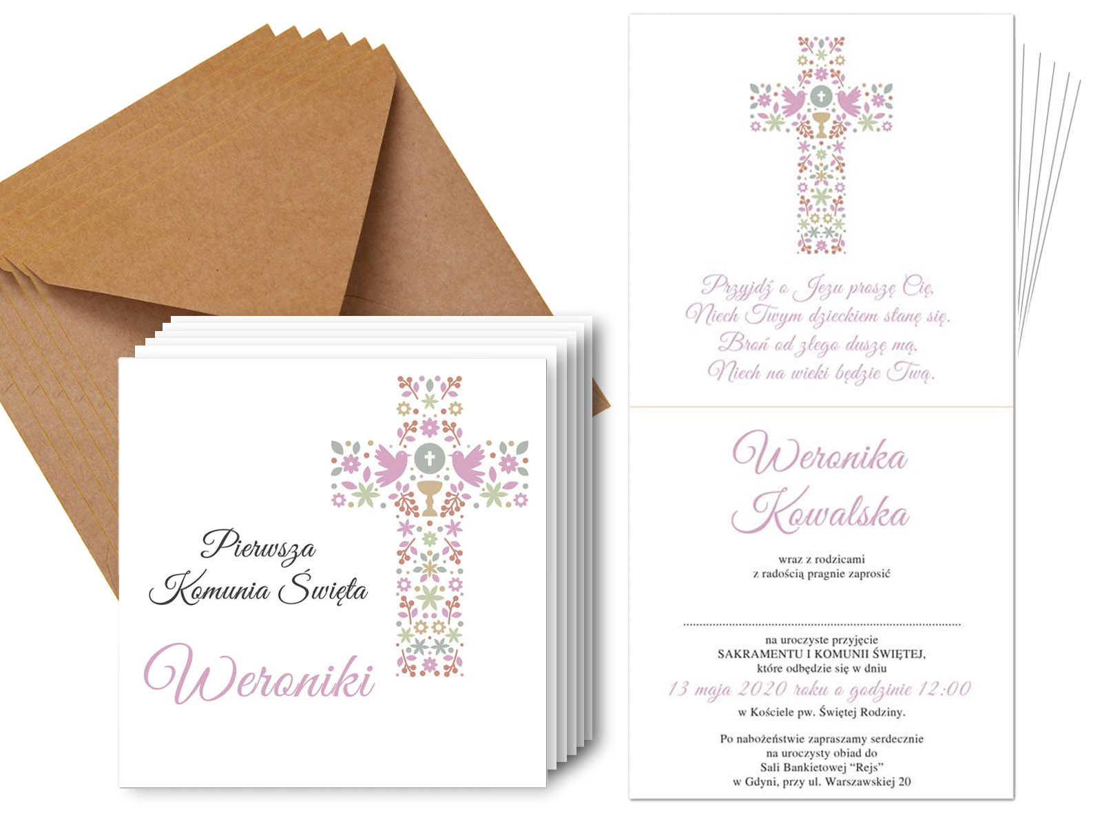 Zaproszenia personalizowane na I Komunię Świętą - 6 szt.
