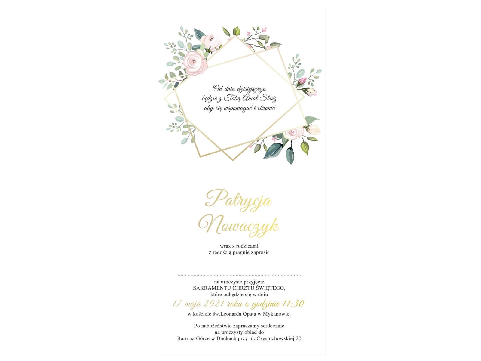 Zaproszenia personalizowane na chrzest - 6 szt.