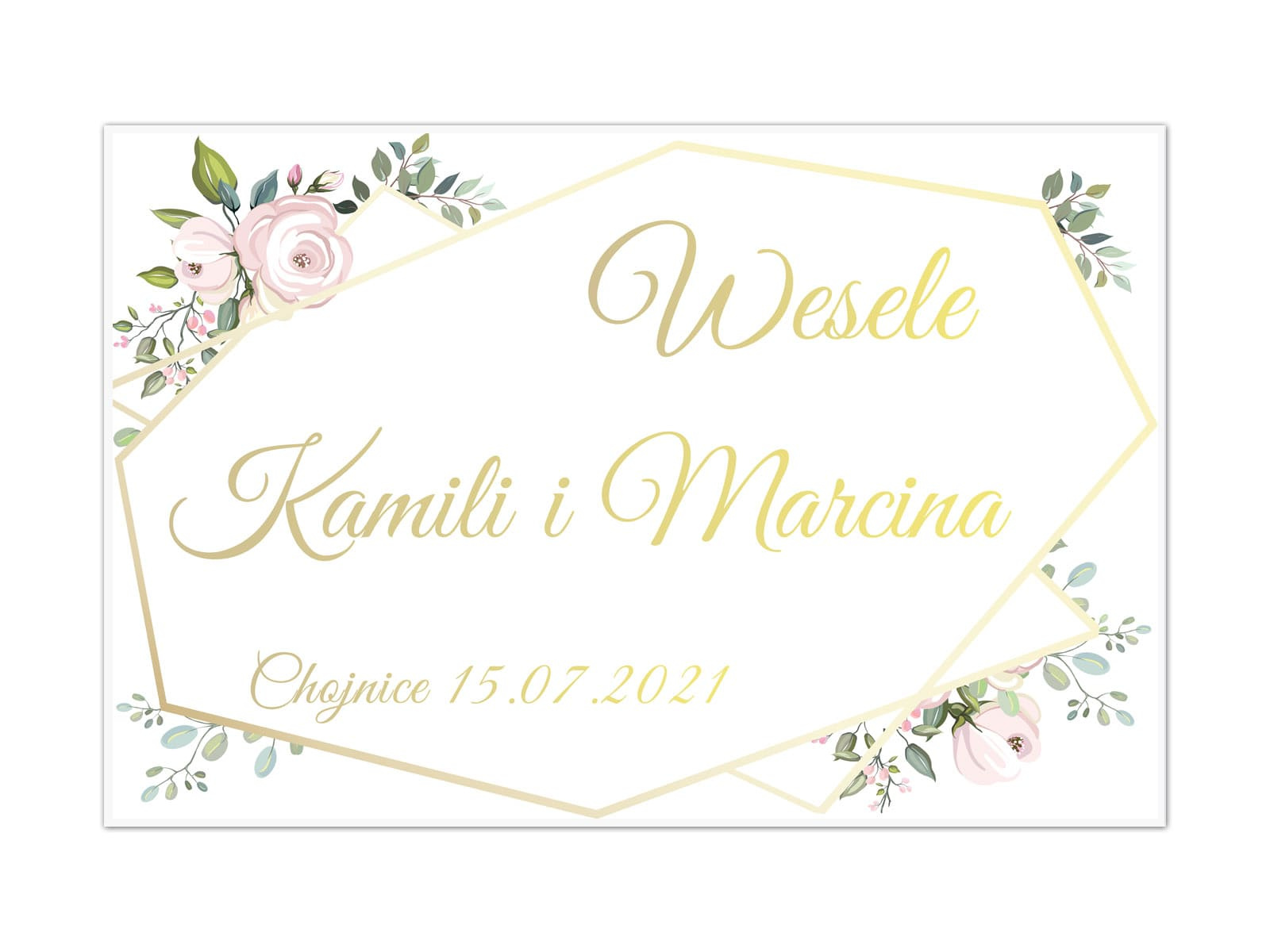 Plakat Weselny personalizowany z kwiatkami - 90x60 cm
